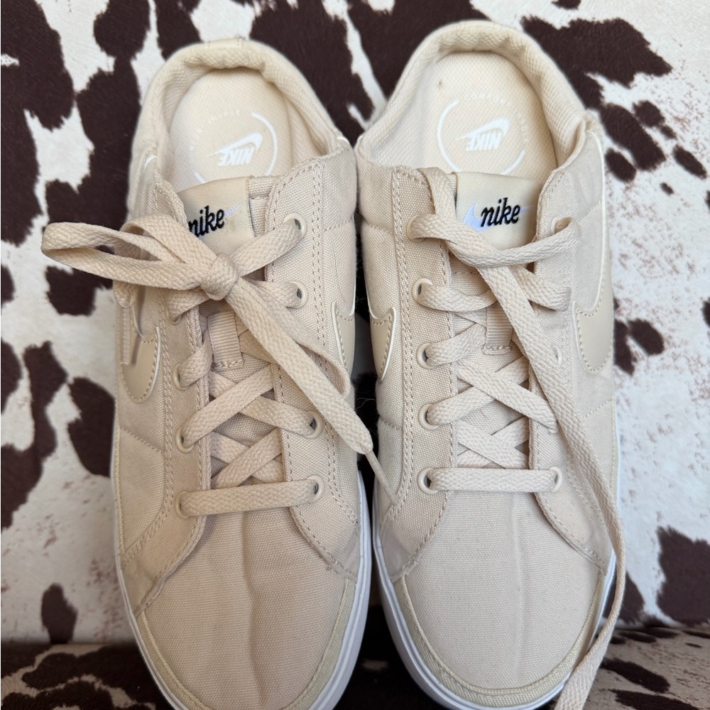 Nike Beige Canvas slip on Sneakers